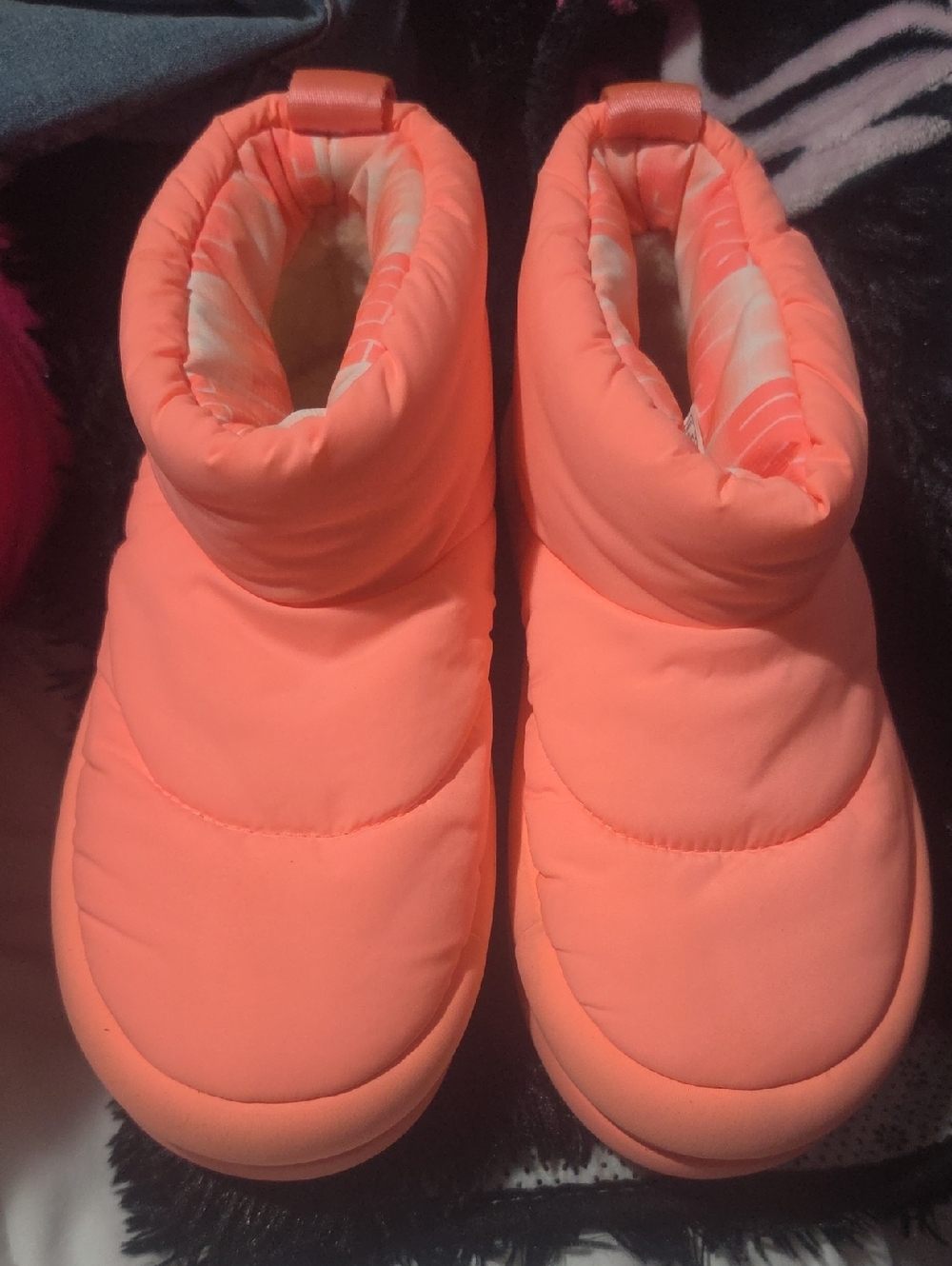 UGG Neon Coral Puffer Slip-On Sneakers